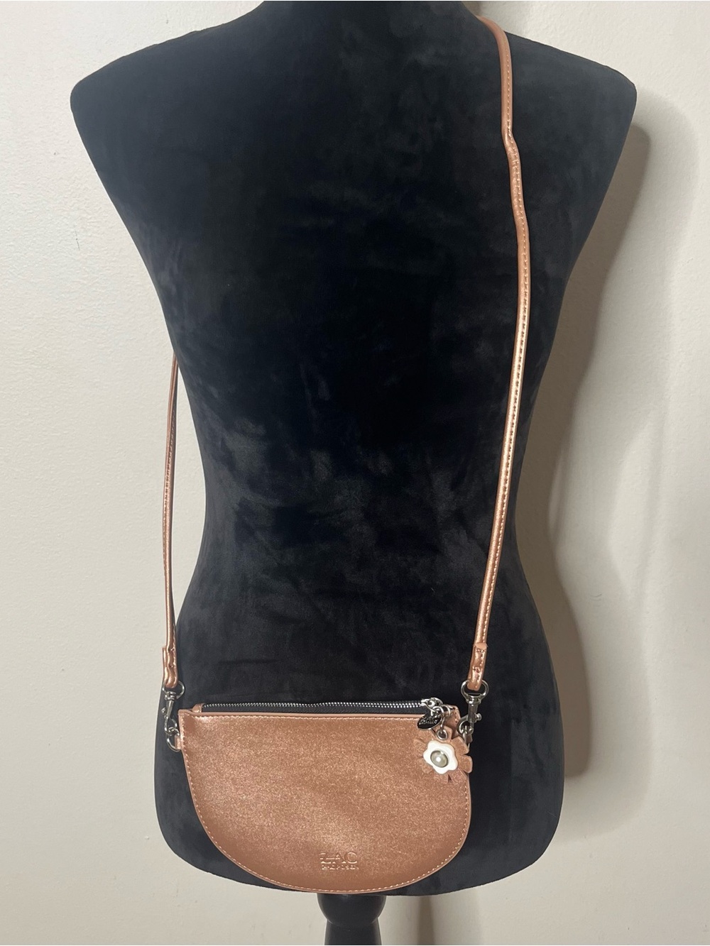 Zac Posen Small Metallic Crossbody Bag Rose Gold